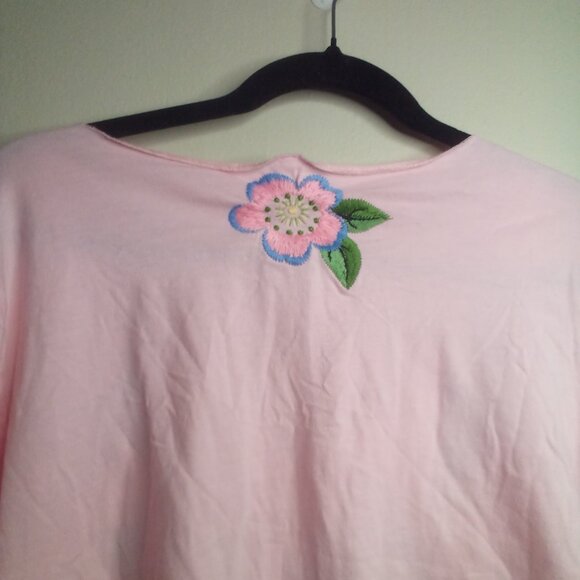 White Stag Blouse S Long Sleeve Embroidery Flowers V-Neck Pink - Picture 2 of 15